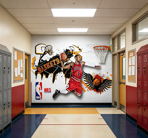 Murale murale 3D personnalisée de basket-ball, art mural de stars de la NBA, <span class=keywords><strong>papier</strong></span> <span class=keywords><strong>peint</strong></span> pour chambre de adolescents, salle de sport, salle d'entraînement, décoration de fond - Product Image 3