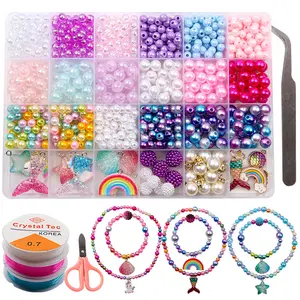 Caja de regalo de niña con cuentas para niños, collar de perlas de sirena hecho a mano, cuentas para la fabricación de joyas
