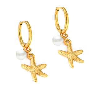 1243 ग्रीष्मकालीन महासागर सोने की प्लेटेड स्टेनलेस स्टील स्टारफिश और मोती बॉल आकर्षण हूगी टार्फ़िश ने नौटिकल गहने भरा - Product Image 5