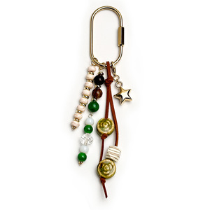 Vintage Natural Stone Beaded Keychain Boho Handmade Bag Charm Pendant Heart Star Metal Key Holder For Phone chain - Product Image 6