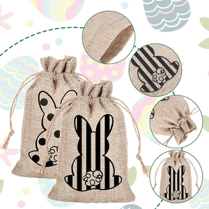 Bolsitas de Yute Ecológicas para Niños con Diseño de Conejito de Pascua, Bolsitas con Cordón para Regalos de Fiesta de Pascua, Cajas de Dulces de Arpillera - Product Image 5