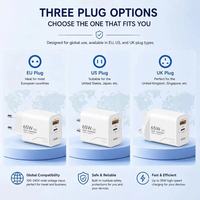 Chargeur rapide USB Type C PD 65W à 2 ports, prise EU US, chargeur mural USB-C pour téléphone portable, charge rapide Type-C avec câble de charge USB C