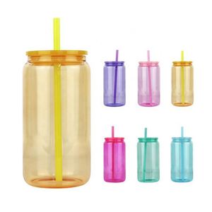 Gobelets personnalisables colorés de 16 oz en verre borosilicate transparent pour bonbons, sublimation, soda, bière, avec couvercle - Product Image 1