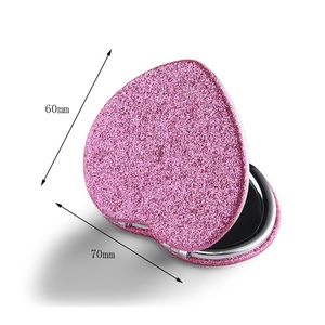 Heart Shaped <b>Compact</b> <b>Mirror</b> Custom Logo Pink Glitter PU Leather Heart <b>Mirror</b> for Valentine's Day - Product Image 5