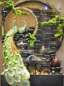Grande Fontaine Décorative Autoportante en Résine Effet Roche Naturelle avec Eau Courante, Style Chinois Moderne pour Salon - Product Image 3