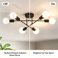 En stock aux États-Unis, lustre Sputnik à 6 lumières noir mat, luminaire moderne en métal semi-encastré pour appartement, restaurant, hôtel