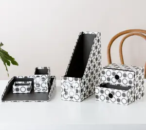 고품질 흰색과 검은 색 원형 패턴 5pcs 종이 이그 제 큐 티브 학생 사무실 책상 주최자 선물 세트