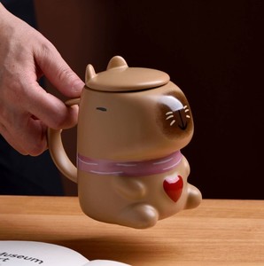 Mug Keramik Porselen Capybara Kartun Nordik Kreatif dengan Tutup, Dapat Digunakan Kembali, Portabel, Aman untuk Mesin Cuci Piring dan Microwave, Cangkir Kopi untuk Kantor dan Rumah - Product Image 1