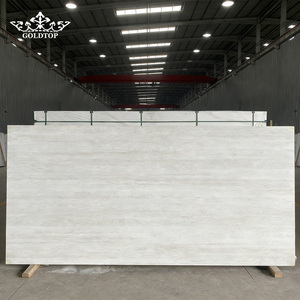 Pierre artificielle Goldtop 7022 Travertin Ivoire PD, quartz imprimé blanc, design moderne de luxe, grande dalle polie, comptoir d'hôtel - Product Image 3