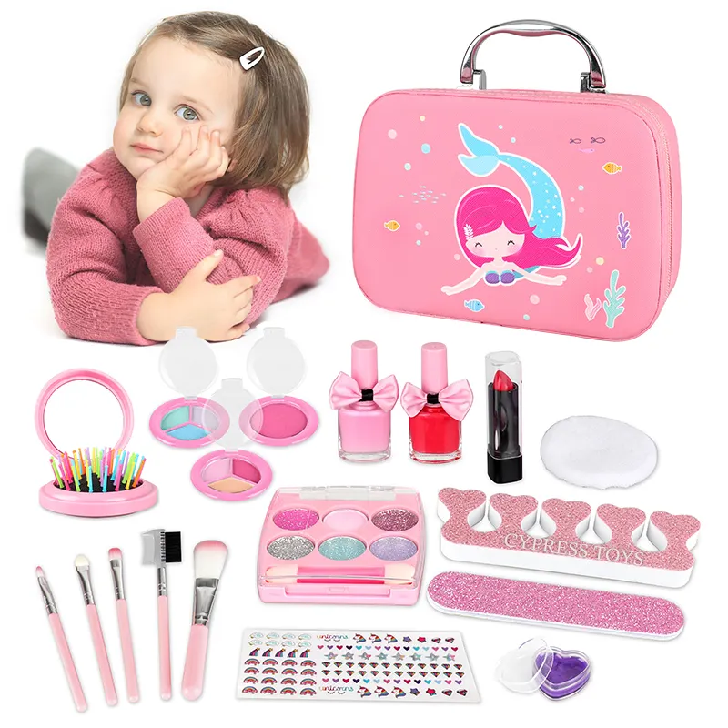 DIY Juguetes little Princess cute pink Mermaid eye shadow nail polish Beauty Cosmetic Set pretend play house toys For girls