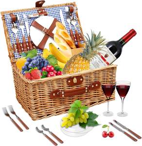 Panier cadeau en saule tressé personnalisé avec poignée pour rangement, panier de pique-nique carré en cannage F&M avec couvercle, vente en gros - Product Image 1