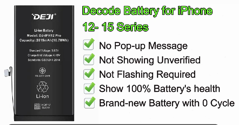 DEJI 100% Health Battery for Iphone 13 Pro Max Free Pop Up