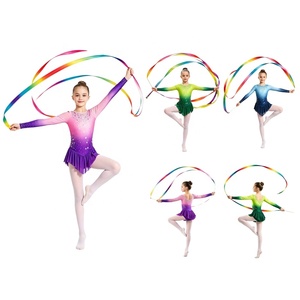 Justaucorps de gymnastique pour filles, dégradé, manches longues, avec strass, jupe intégrée, en spandex, pour compétition rythmique, coupe ajustée, personnalisé - Product Image 1