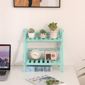 Solid Wood Double Layer <b>Desktop</b> <b>Shelf</b> White 2 Tier Storage Rack For Office Organizer With Plant Stand And Decorative Display - Product Image 4