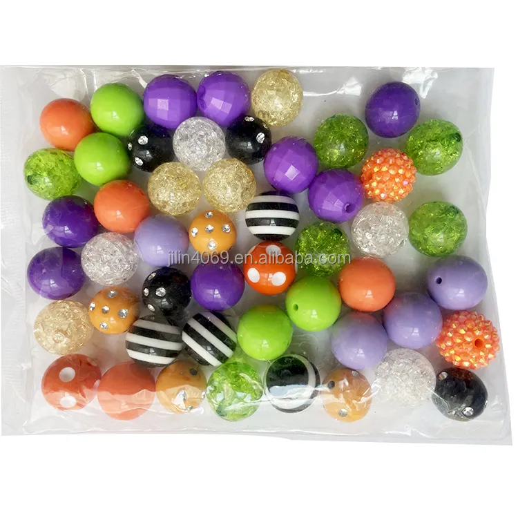 50pcs/bag colored beads 20mm round bubblegum beads DIY Mixed color and Mixed style chunky beads Halloween and Christmas set