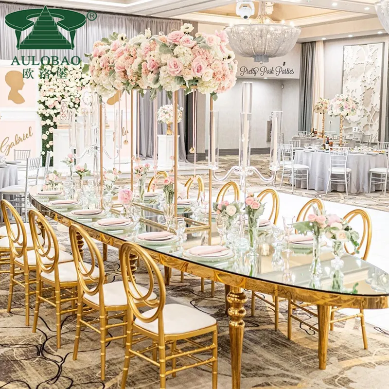 Oval shape glass top 12 seat luxury party event table and chairs