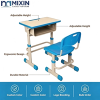 Ensemble bureau et chaise réglables pour étudiant avec panier de rangement, mobilier de classe, table d'étude individuelle pour l'école, la formation et la maison