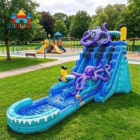 Toboggan aquatique gonflable 20FT à double ou simple piste, design pieuvre des profondeurs, idéal pour événements, fêtes et services de location – Meilleures ventes