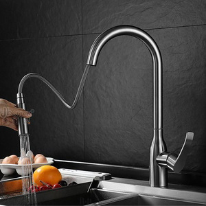 Pull Out <b>Spray</b> Kitchen Faucet 304 Stainless Steel Single Handle Deck <b>Mounted</b> Modern Style Ceramic Valve Core - Product Image 1