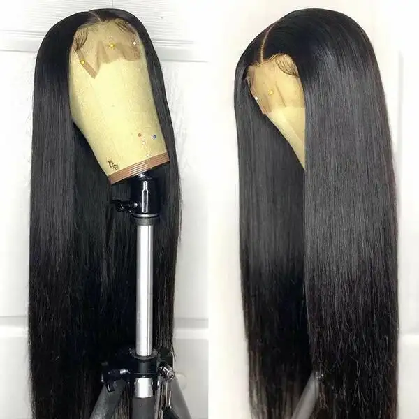 Pelucas de cabello humano de color negro para mujer, pelo largo ondulado suave, hechas a máquina, baratas, Cosplay