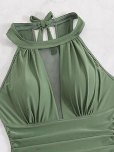Übergröße Einteiliger Badeanzug für Damen XXXXL Einfarbig Neckholder-Rockboden Umweltfreundliche Strand-Bademode - Product Image 5