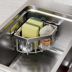 Panier de rangement mural en acier inoxydable pour éponge d'évier de cuisine moderne, écologique, sans perçage, pour hôtel, avec drain - Product Image 2