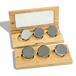 Emballage compact de maquillage en bambou écologique personnalisé, palette de fards à paupières en bambou naturel pur avec miroir intégré, vente en gros - Product Image 4
