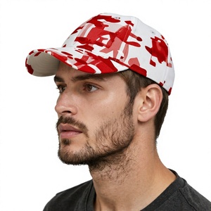 Gorra de Béisbol de Camuflaje Roja y Blanca, Gorra Ajustada de 6 Paneles, Estilo Casual Masculino para Primavera/Verano - Product Image 1