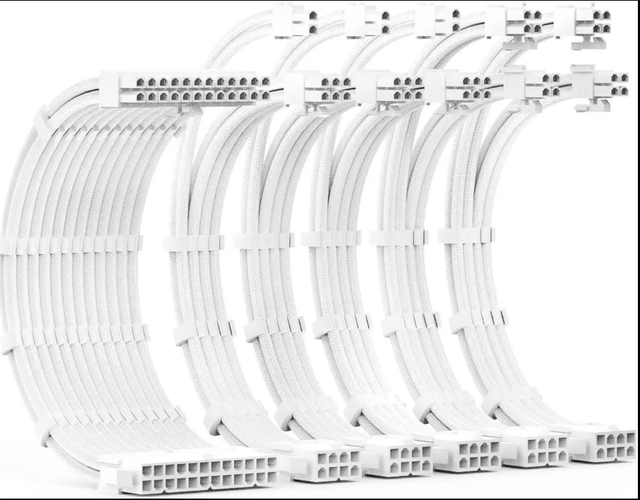 PSU Cable Extension Kit 30CM, 24Pin/2x8Pin EPS/3x8Pin PCI-E, Sleeved ATX Power Supply, All-White