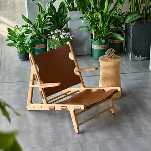 Wabi-sabi Furnitur Interior Balkon Kayu Ash Bingkai Kulit Kursi Santai Ruang Tamu Mewah Set Kursi Santai Ruang Modern