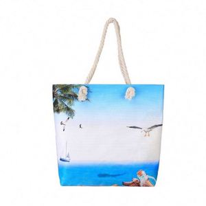 Sac fourre-tout de plage en toile pour femme, grande capacité, motif coquillage mignon, avec corde en chanvre, idéal pour l'été et les voyages - Product Image 6