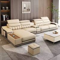 Ensemble de canapés de salon Runwood haut de gamme en cuir véritable de première qualité, design minimaliste en forme de L, avec un design élégant