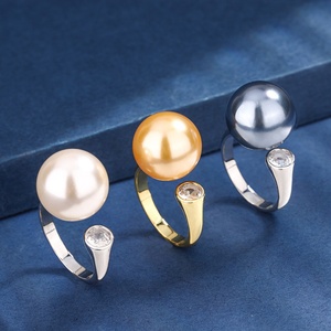 Minimalist Jewelry Eco-friendly Copper Gold Plated Minimalist 14MM Gold Shell Pearl Open Band Rings Women for <b>Gift</b> - Product Image 2