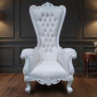Fauteuil de loisirs capitonné antique français à dossier haut en cuir synthétique blanc et bois massif pour villa, bureau à domicile, chambre, salon, salle à manger