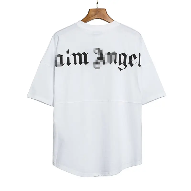 Fashion Angel Off spalla maniche corte uomo e donna sanscrito indietro Logo t-shirt allentata