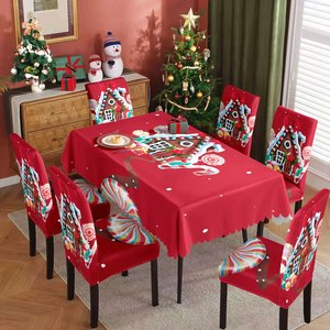 Mantel Navideño, Decoración Festiva, Cubierta Elástica para Silla, Mantel Impermeable y Antipolvo, Juego de Mantel y Cubiertas para Sillas para Mesa Familiar - Product Image 6
