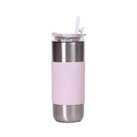 Gobelet isotherme à double paroi avec logo personnalisé JUNVOY, poignée en silicone antidérapante, tasse à café en acier inoxydable, mug de voyage avec couvercle