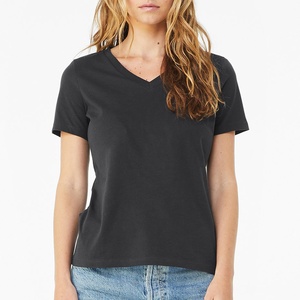 Camiseta en blanco <span class=keywords><strong>de</strong></span> algodón orgánico personalizada, camiseta antibolitas para <span class=keywords><strong>mujer</strong></span>, Camiseta básica con cuello en V para <span class=keywords><strong>mujer</strong></span> - Product Image 1