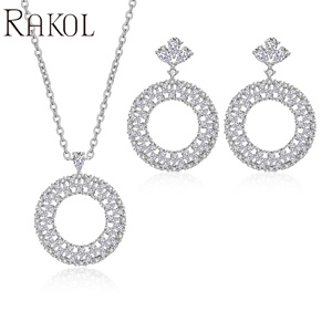 RAKOL SP3007 Crystal Zircon Accesorios Flor en forma de perla Pendientes Collar Conjunto - Product Image 1