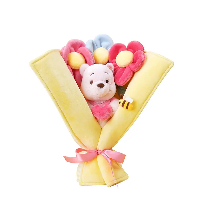 Customized Valentine Day Mothers Day Gift Beautiful Stuffed Soft Plush Flower Toy Flower Bunny Bear Plush Bouquet