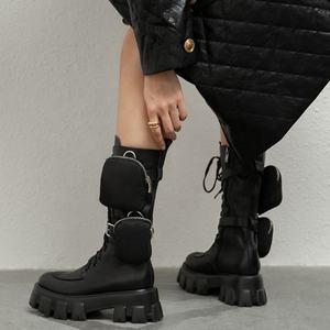 Nuovi Modelli di Stivaletti da Donna con Lacci e Fibbia, Decorazione Rimovibile, <span class=keywords><strong>Suola</strong></span> Spessa, <span class=keywords><strong>Stivali</strong></span> a Media Altezza Traspiranti per Signora - Product Image 4