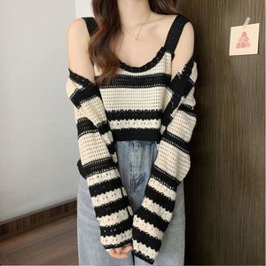 Women's Striped Knitted Top Niche Pure Desire Chic Summer Autumn Sling Two-Piece Set Casual Style Hot <strong>Girl</strong> Short Design - Product Image 3