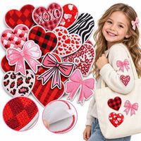 Patch brodé en gros, motif cœur et nœud, amour XOXO, Saint-Valentin, à carreaux, léopard, mignon, thermocollant ou à coudre