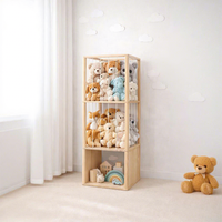 Boîte de rangement carrée moderne en bois massif sculpté pour jouets d'enfants, organisateur domestique pour placard et chambre, rangement pour animaux en peluche (thème zoo)