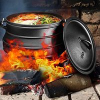 Marmite de Cuisson au Feu de Camp en Fonte Pré-Assaisonnée Type Japonais, Chaudron de Camping, Four Hollandais, Batterie de Cuisine, Potjie Africain avec Couvercle
