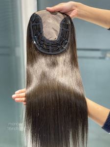 Listo Para Enviar Sedoso Recto Color Natural 6X7 Base Mono Con Trama Abierta Pelo Europeo Topper Para Mujeres 16 Pulgadas En Stock - Product Image 4