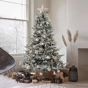 Sapin de Noël artificiel floqué à LED pré-éclairé en fibre optique PE, robuste, pour décoration intérieure - Product Image 1