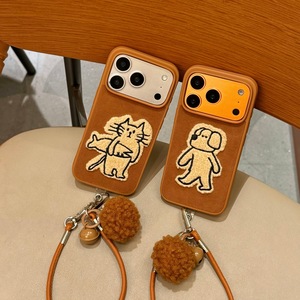 Casing HP Anjing Kecil Lucu Bordir Mewah untuk iPhone 17promax, Casing HP iPhone 16/15/14 dengan Tali Lembut dan Bola Bulu - Product Image 4