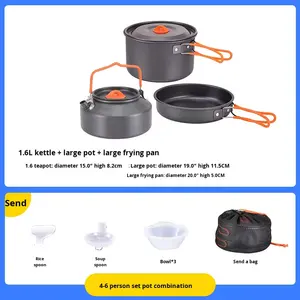 Ensemble de cuisine portable en alumine dure de haute qualité avec une casserole à couvercle unique en aluminium, une bouilloire à thé, ustensiles de cuisine pour le <span class=keywords><strong>camping</strong></span> en plein air - Product Image 5
