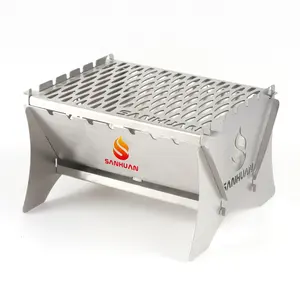 Sanhuan Stainless Steel Folding Camping BBQ Grill Mini Portable Barbeque Smokeless Grill Outdoor Gas Charcoal Grill